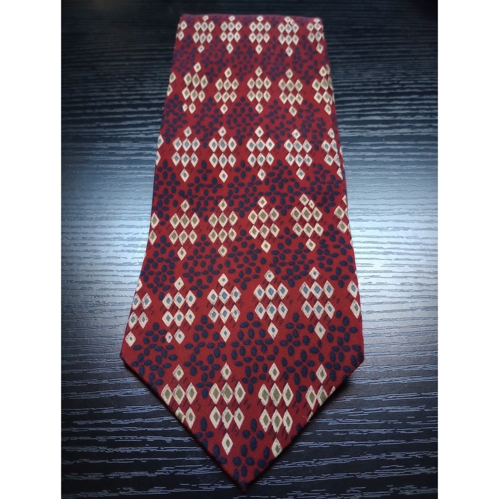 Brandini Le Collezioni Silk‎ Tie Red Geometric Diamond Medallion 3" Classic...